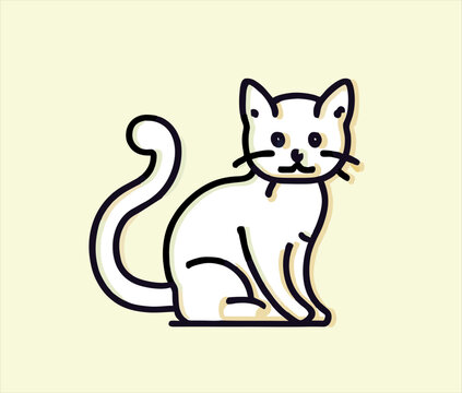 Cute Hand Drawn White cat Vector Illustration. Cute Cat sketch art illustration on ping Background. Simple Sketched Hare ideal for Cards, Posters, Wall Art. T shirts.