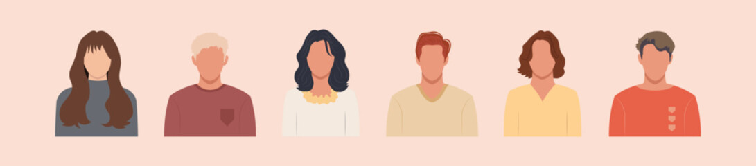 Set of different people portraits of diverse big business team vector flat illustrations. Collection of avatars of people, men and women. Group of happy smiling coworkers.