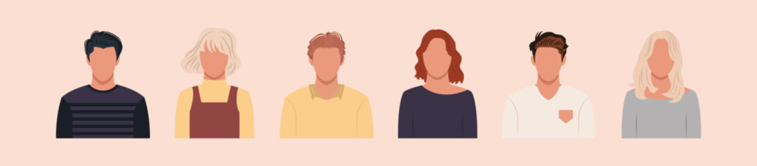 Fototapeta premium Set of different people portraits of diverse big business team vector flat illustrations. Collection of avatars of people, men and women. Group of happy smiling coworkers.