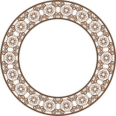 Vintage botanic garden round frame brown spiral curve cross vine