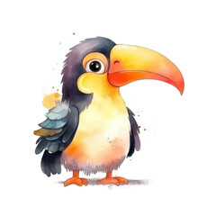 Cute watercolor toucan bird. Illustration AI Generative.