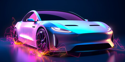 Abstract art. Colorful art style of a futuristic electric sports car. Generative AI.