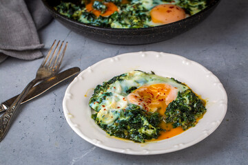 Turkish Food Spinach with Egg. Turkish name; ispanakli yumurta
