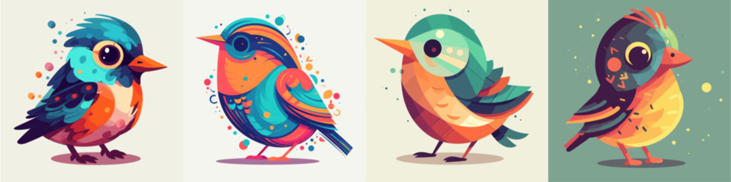 Flat color vector of colorful birds set collection