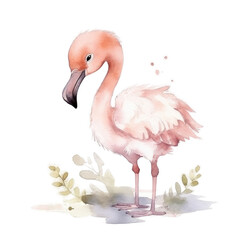Pink watercolor flamingo
