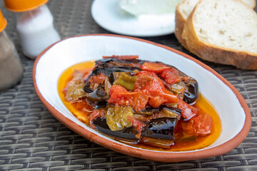 Delicious Turkish cuisine; Fried eggplant. Turkish name; Patlican cigirtma
