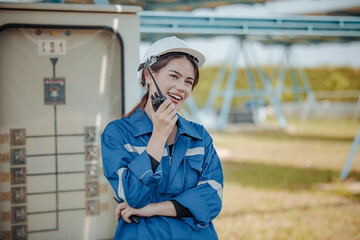 Solar electric installer and practitioner inspect electrical systems for appropriate wiring,...