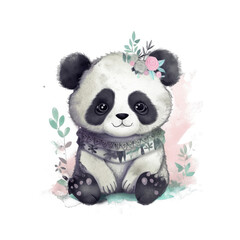 Cute watercolor panda isolated. Illustration AI Generative