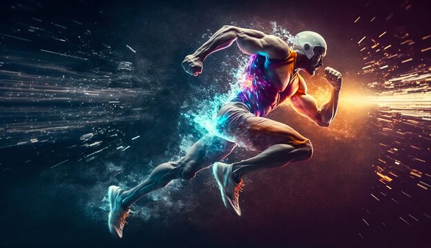 A fast running runner leaves behind a speed light. Generative AI