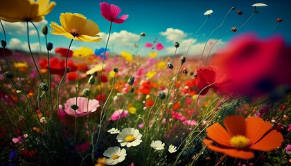 Fototapeta na wymiar Colorful flower meadow in spring