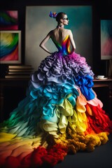 Fototapeta na wymiar Rainbow inspired gown ball dress. Generative AI
