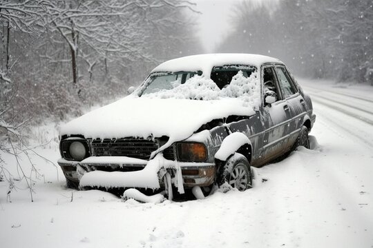 snowy car accident. AI generation
