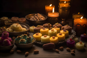 Fototapeta na wymiar Diwali Sweets, background . generative ai