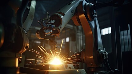robot worker welding steel, Generative AI