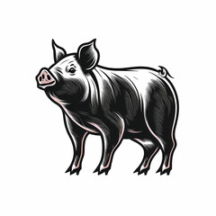 Fototapeta premium Pig Black and White Isolated On White Background. Generative AI