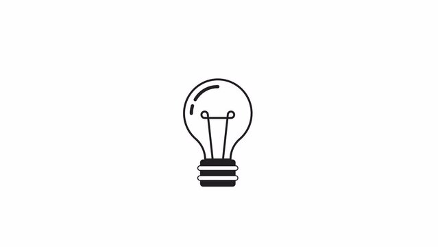 Animated mono light bulb. Brainstorm session. Electricity. Black and white thin line icon 4K video footage for web design. Monochromatic isolated flat object animation with alpha channel transparency