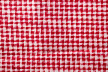 Red and white checkered cotton texture. Fabric textile background