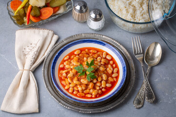Traditional delicious Turkish food; dried bean. Turkish name; kuru fasulye yemegi