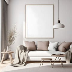 mock up poster frame, living room, scandinavian, Art Deco style, 3D render, 3D illustration