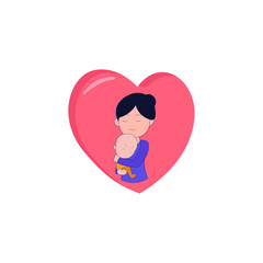 Vector Illustration Of Mother Holding Baby in Arms. Happy Mother`s Day Greeting Card.