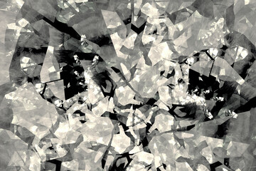 Gray broken pattern of curved shapes on a black background. Abstract fractal 3D rendering