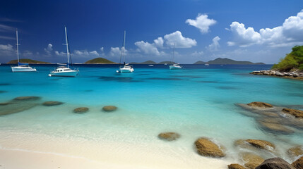 Fototapeta na wymiar Escape to Paradise: Sun, Sand, and Yachts on a Beautiful Caribbean Beach , generated by IA 
