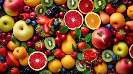 Fototapeta na wymiar Set of juicy summer fruits to use as wallpaper. Generative AI