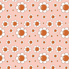 Cute daisy vector pattern background, retro flowers, groovy flower