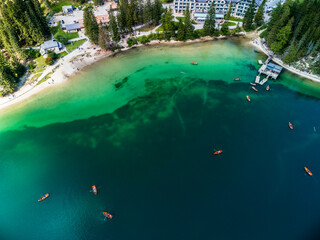 Autumn colors and reflections on Lake Braies and its valley.
