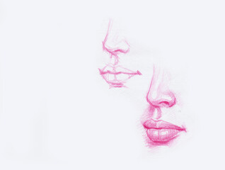 girl with noses and lips pencil color drawing for illustration decoration