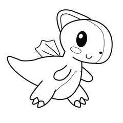 Cartoon dinosaur coloring page. Coloring page or book for kids. Hand drawn cartoon dinosaur vector illustration.