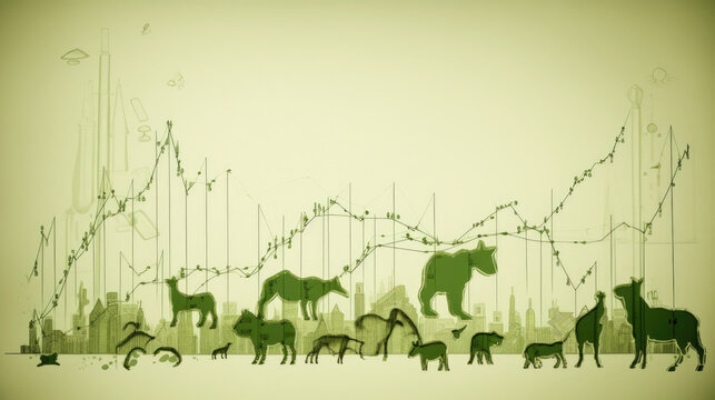 A green Trend Chart illustration with animal figures Generative AI