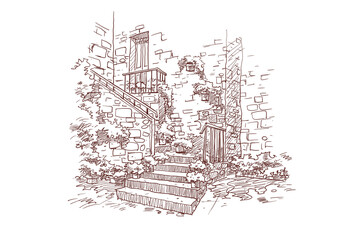 sketch of a building digital art for card illustration background