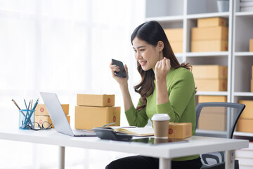 SME entrepreneur Small business entrepreneurs Online selling ideas,Happy Young Asian business owner...