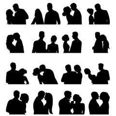 set portrait of man and woman silhouette on white background, vector