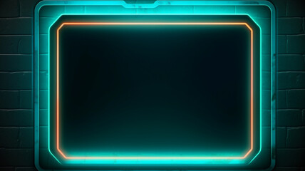 Neon glowing rectangle border, graphic resource for banner design or background wallpaper with empty space for image mock up or text.