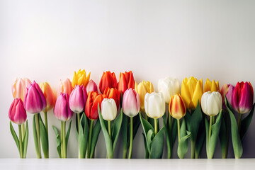 Beautiful celebration background. Bunch of multicolored tulips