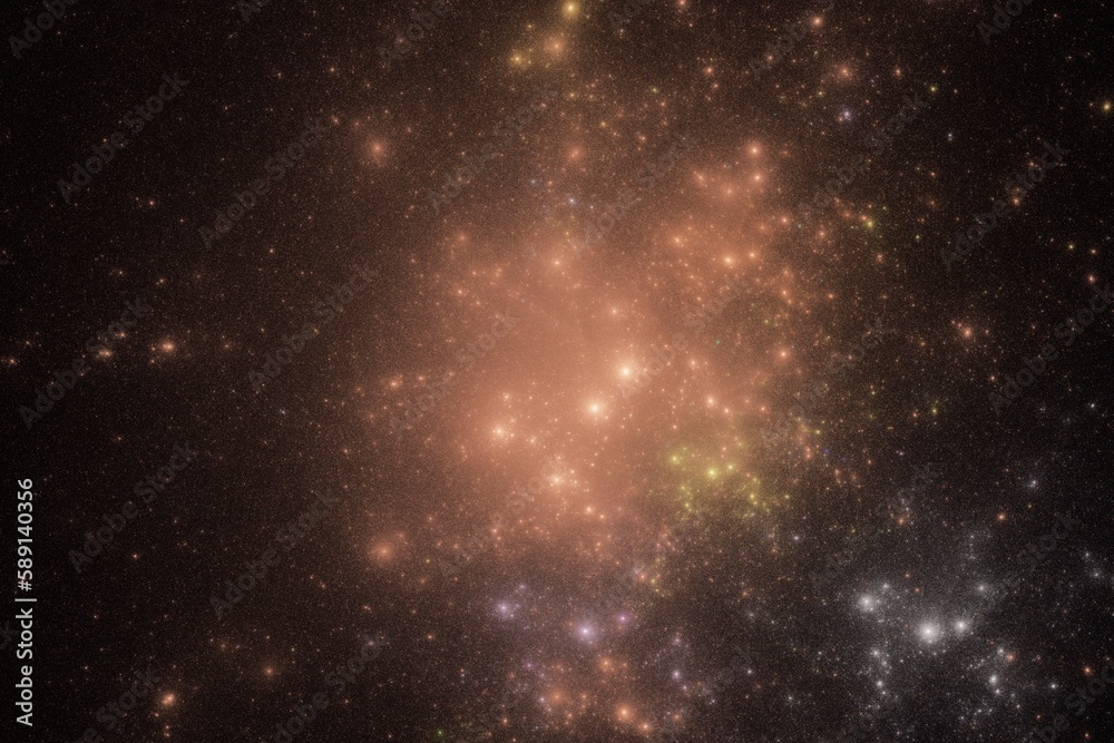 Sticker orange clouds of stardust in black space. abstract fractal 3d rendering