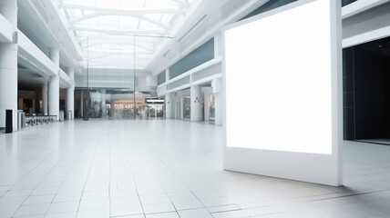 Large blank billboard inside shopping mall. Space for product advertisement display and marketing and promotion mock up for businesses.
