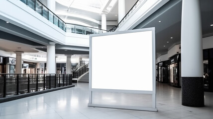 Large blank billboard inside shopping mall. Space for product advertisement display and marketing and promotion mock up for businesses.