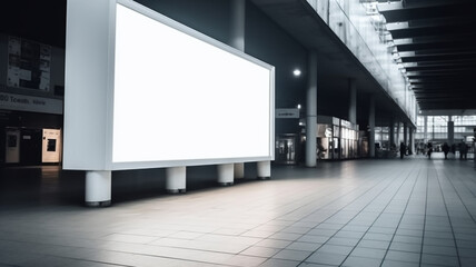 Large blank billboard inside shopping mall. Space for product advertisement display and marketing and promotion mock up for businesses.