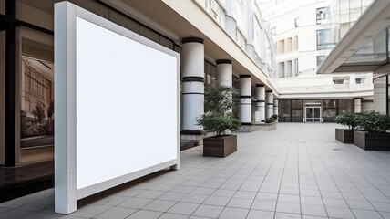 Large blank billboard inside shopping mall. Space for product advertisement display and marketing and promotion mock up for businesses.