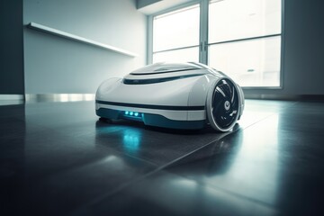 Fototapeta na wymiar High tech robot vacuum cleaner effortlessly tidies up the space Generative AI