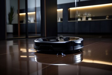 High tech robot vacuum cleaner effortlessly tidies up the space Generative AI