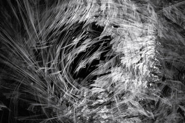 White pattern of crooked waves on a black background. Abstract fractal 3D rendering