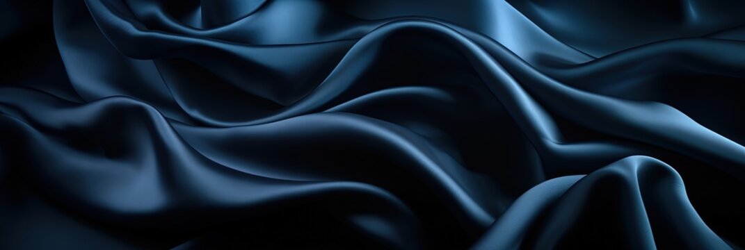 Midnight Serenity  A Luxurious Navy Blue Satin Background for Elegant Design with Soft Wavy Folds, Generative AI