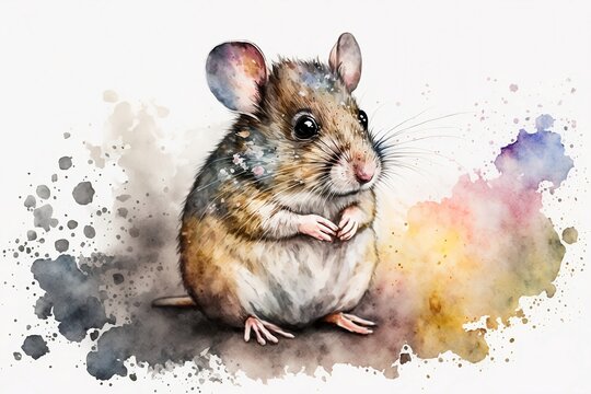 Furry Friends: Watercolor Mouse Pet Clipart, Generative AI