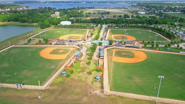Aerial View Of Four Baseball Fields At Daytime In Florida, USA.