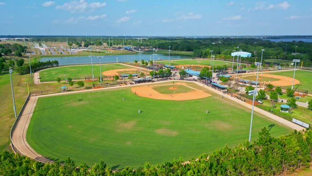 Baseball Field At The Lake Myrtle Sports Park In Auburndale, Florida. wide aerial