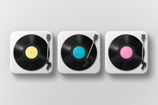 Contemporary turntables with vinyl records